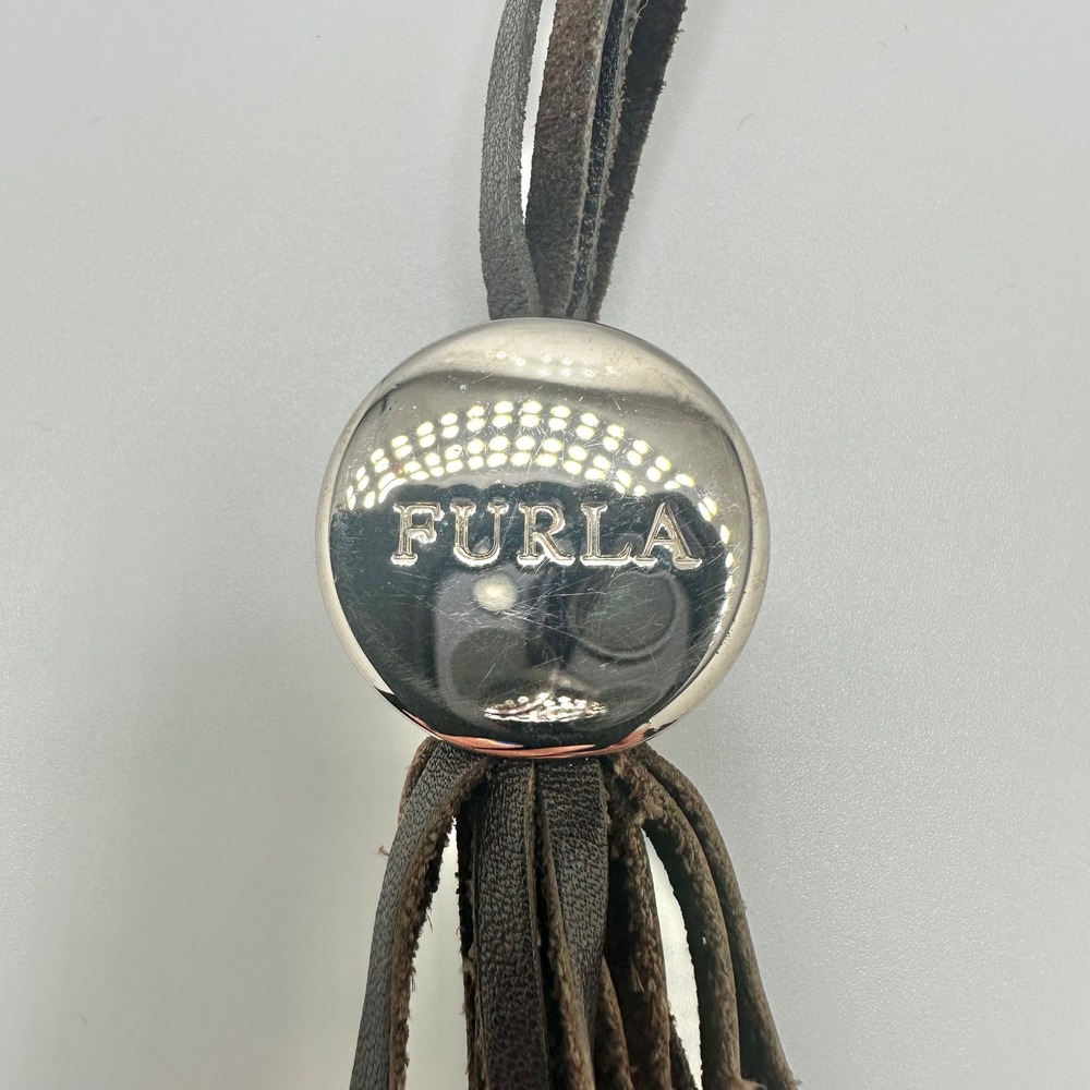 Furla Leather Tassel Bag Charm Dark Brown Silver Tone Hardware - Picture 2 of 5
